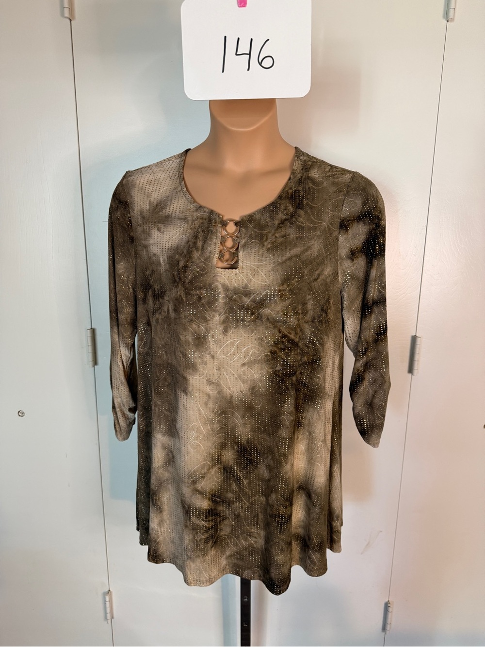 Cocomo Olive Tie-Dye Scoop Neck Tunic with Ring Detail